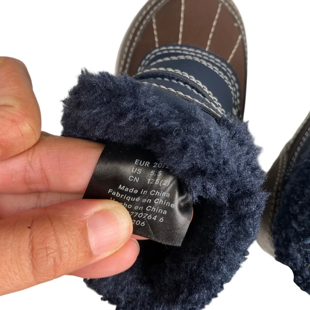 H&M Kids Waterproof Winter‎ Snow Boots Brown Blue Faux Fur Toddler US 5.5